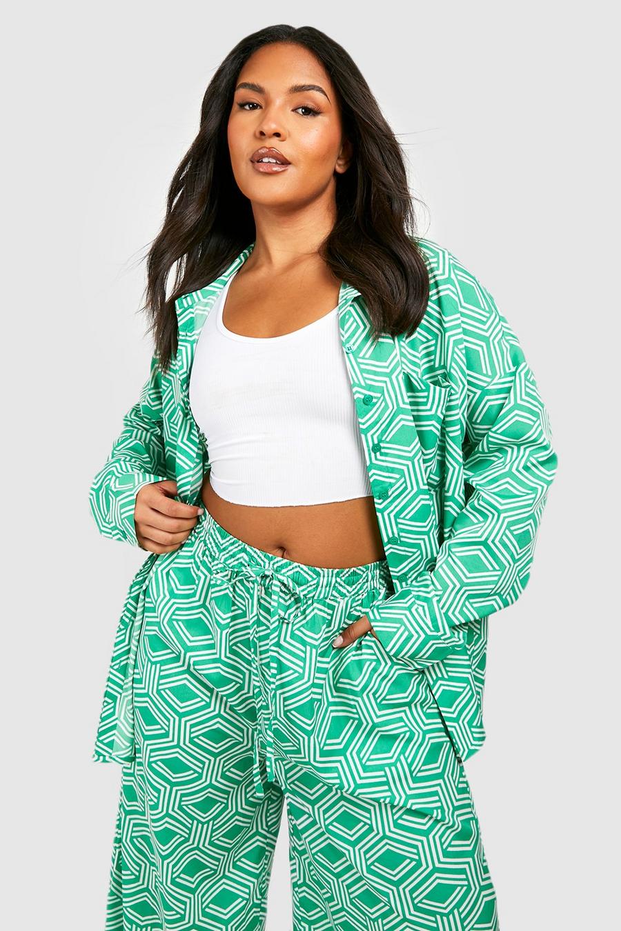 Grande taille - Chemise oversize à imprimé géométrique, Green