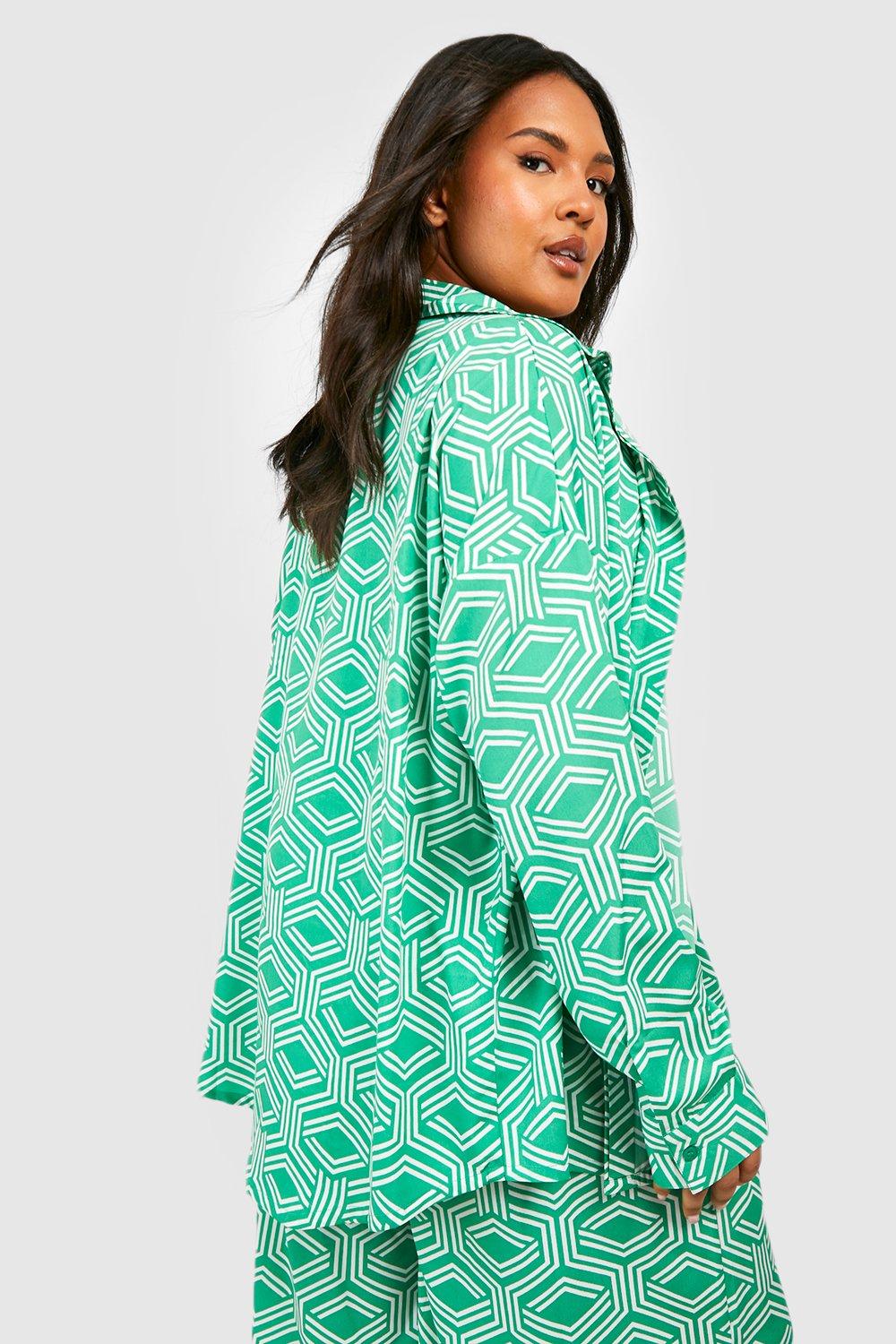 Plus Geo Print Oversized Shirt | boohoo