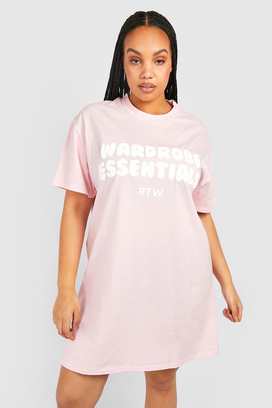 Plus T-Shirt-Kleid mit Wardrobe Essentials Print, Pale pink image number 1