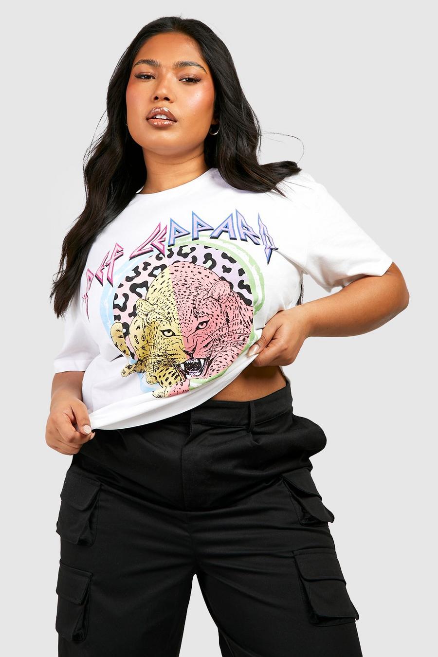 Plus Oversize T-Shirt mit Def Leppard Print, White image number 1