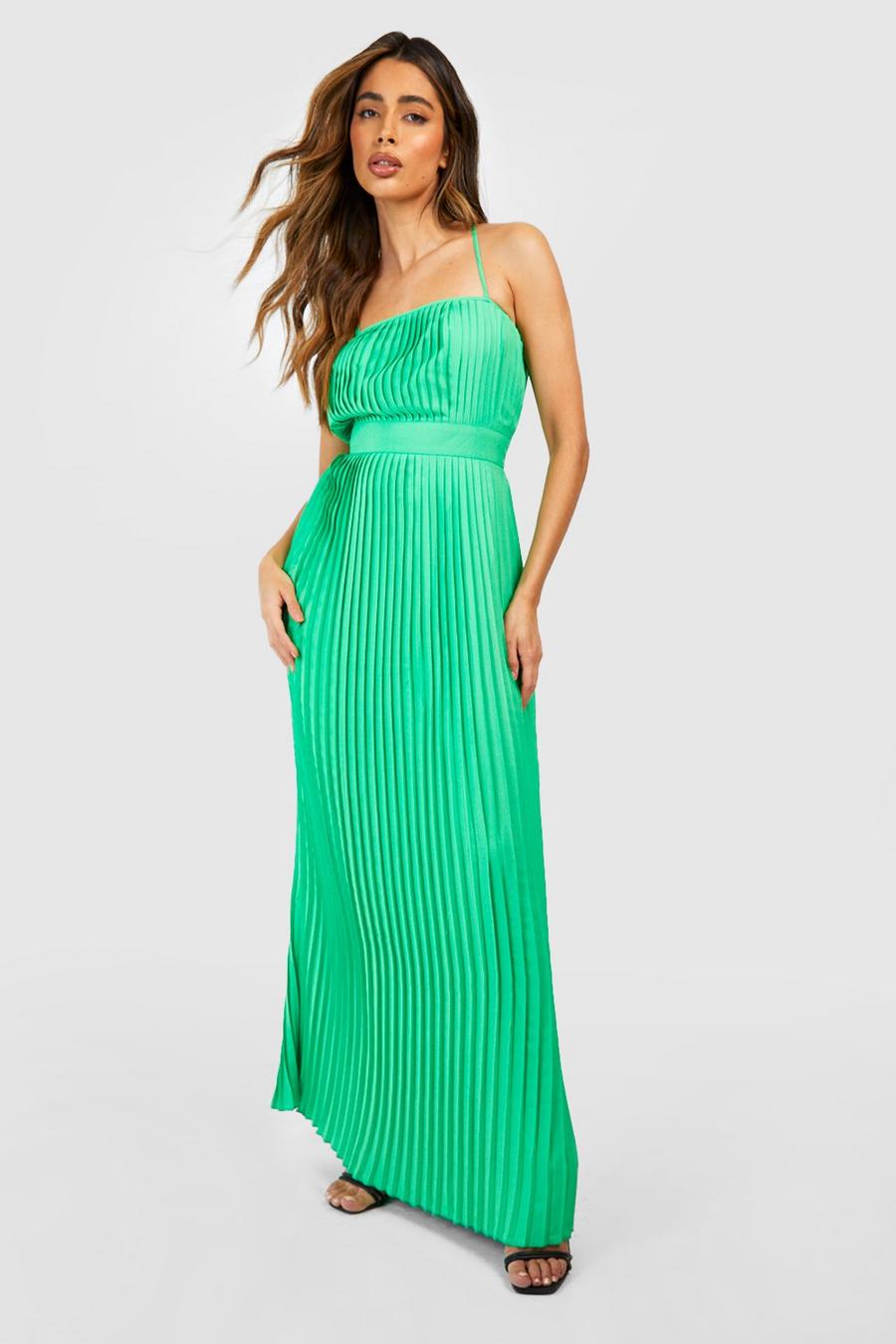Bright green grön Pleated Stappy Midaxi Dress