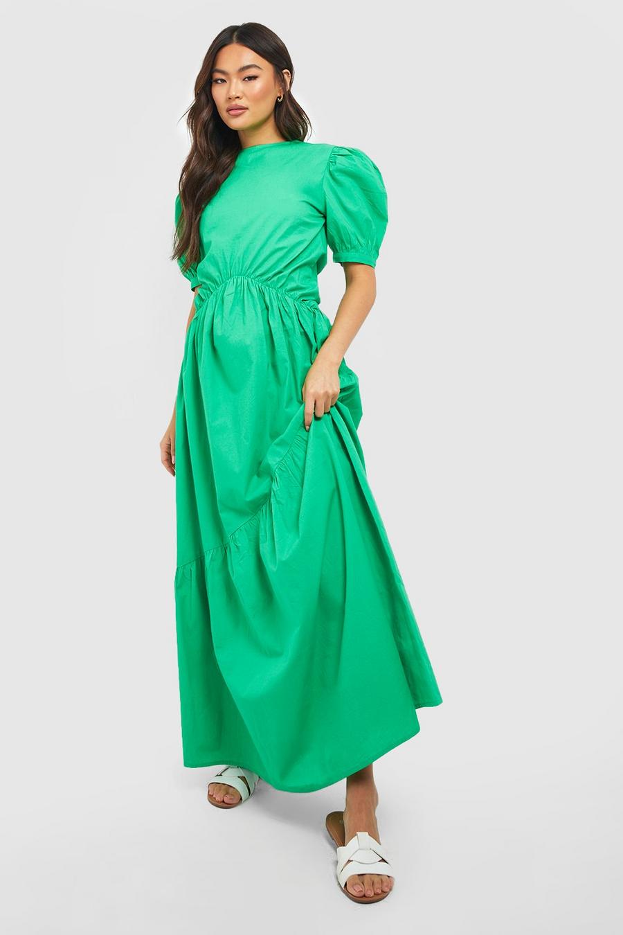 Vestido maxi escalonado con mangas abullonadas, Bright green image number 1