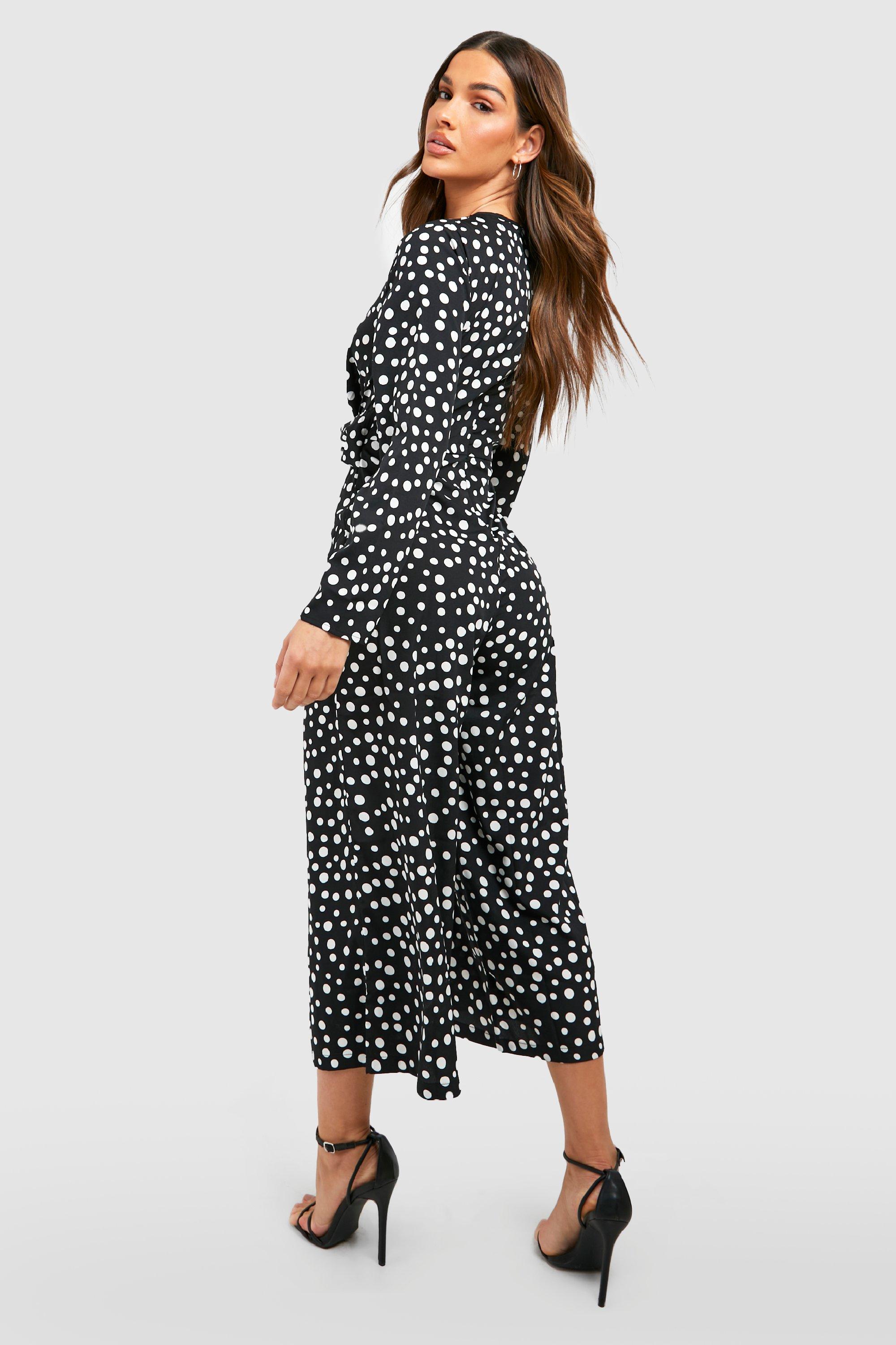 Twist Front Polka Dot Jumpsuit boohoo