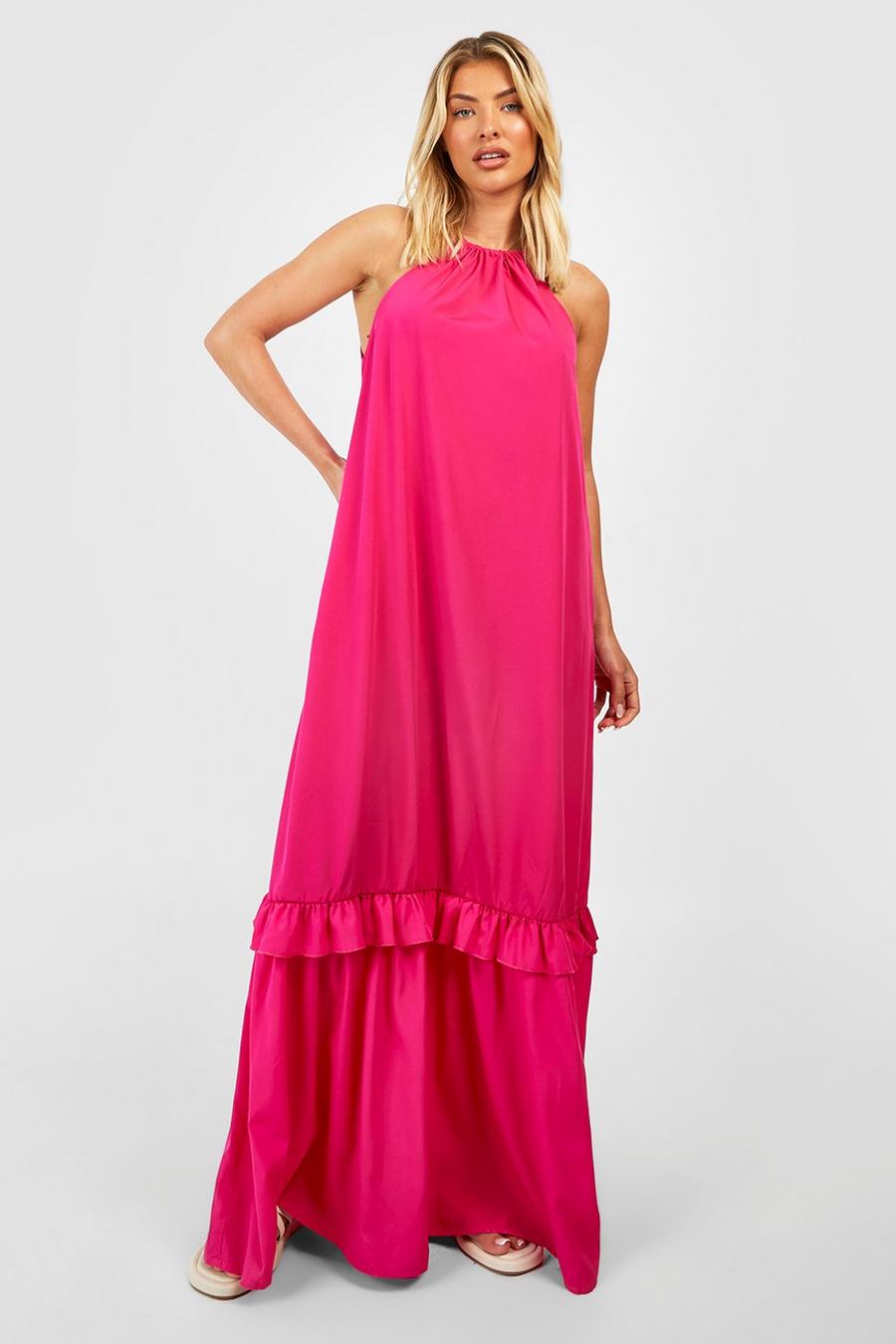 Hot pink Halter Ruffle Hem Maxi Dress image number 1