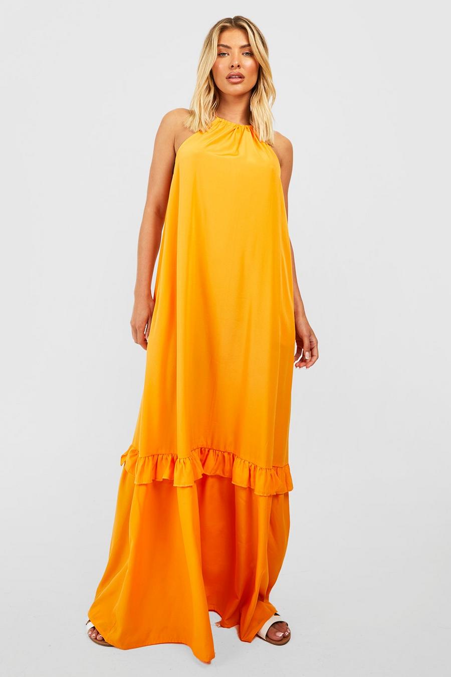 Orange Halter Ruffle Hem Maxi Dress image number 1