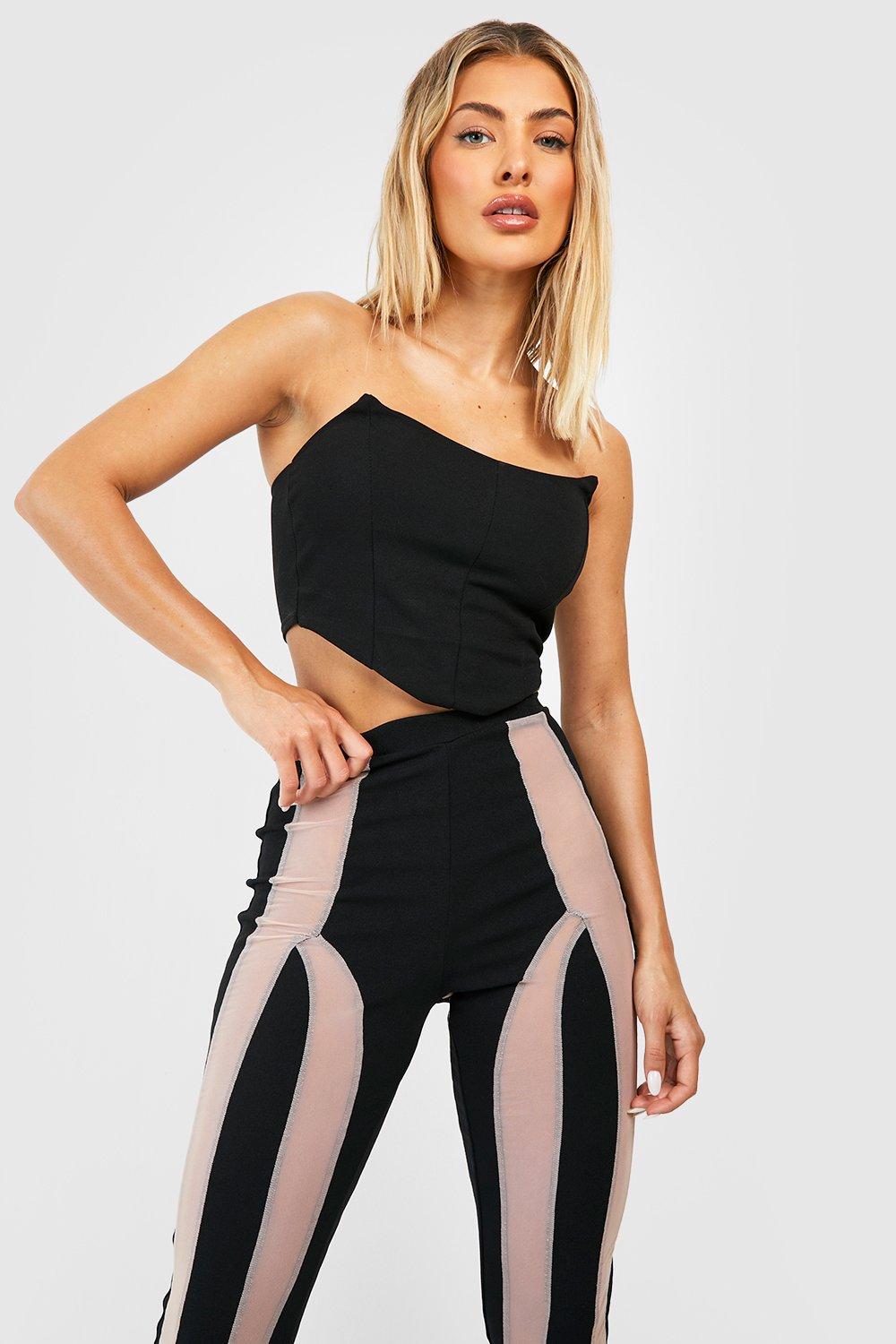 Boohoo Contoured Mesh Panel Leggings in Black