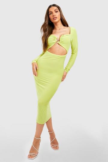 Twist Detail Trim Cut Out Midi Dress lime