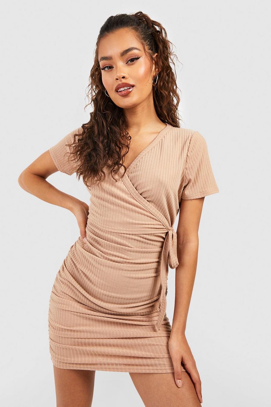 Stone Soft Rib Wrap Ruched Dress image number 1