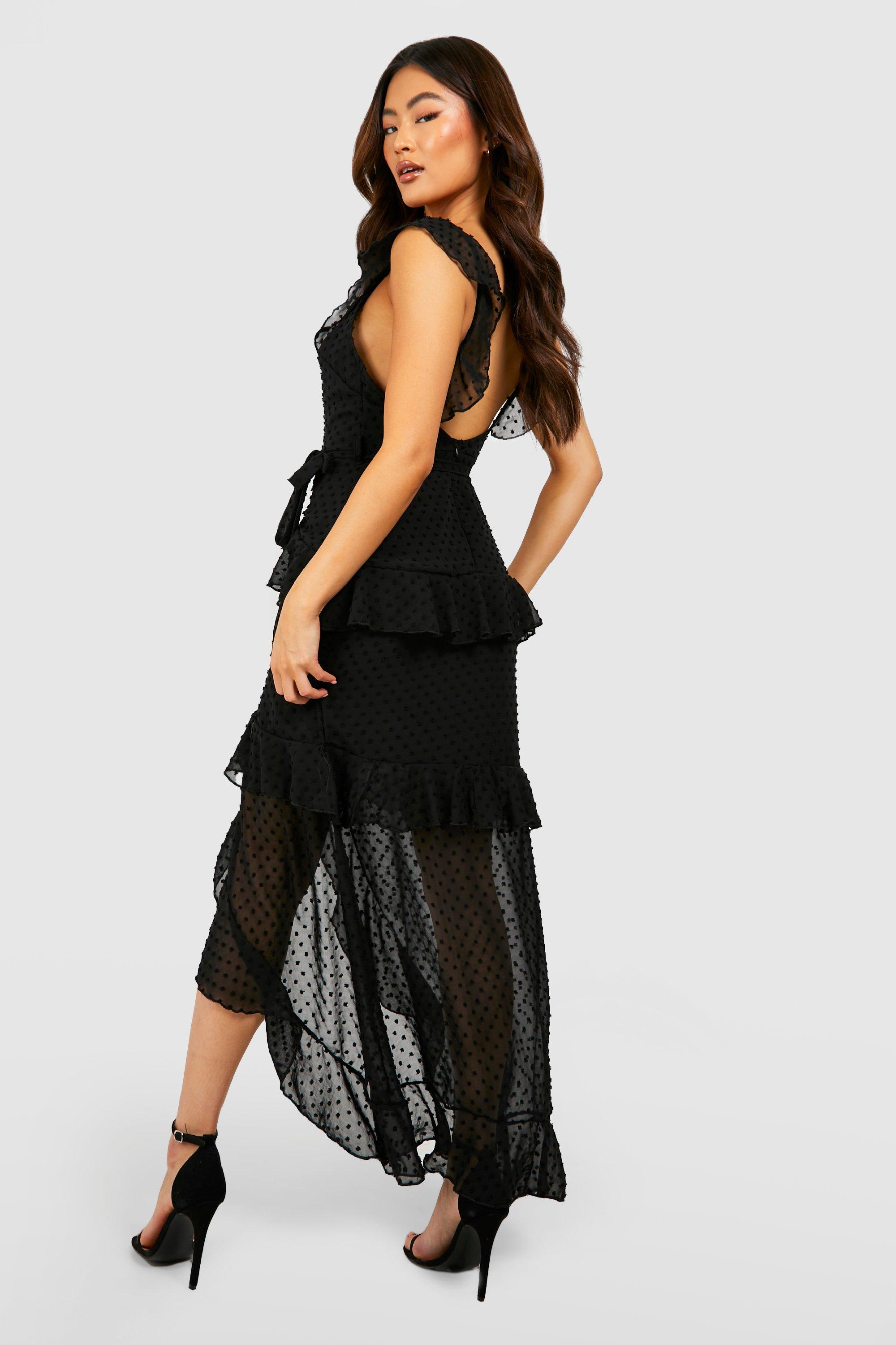 Black lace ruffle shop detail maxi dress