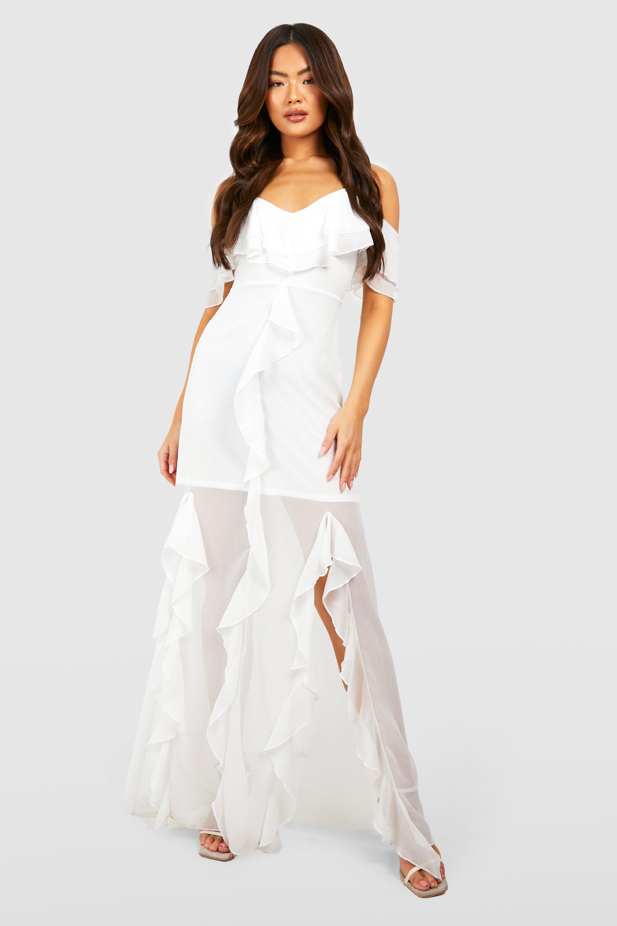 white cold shoulder maxi dress