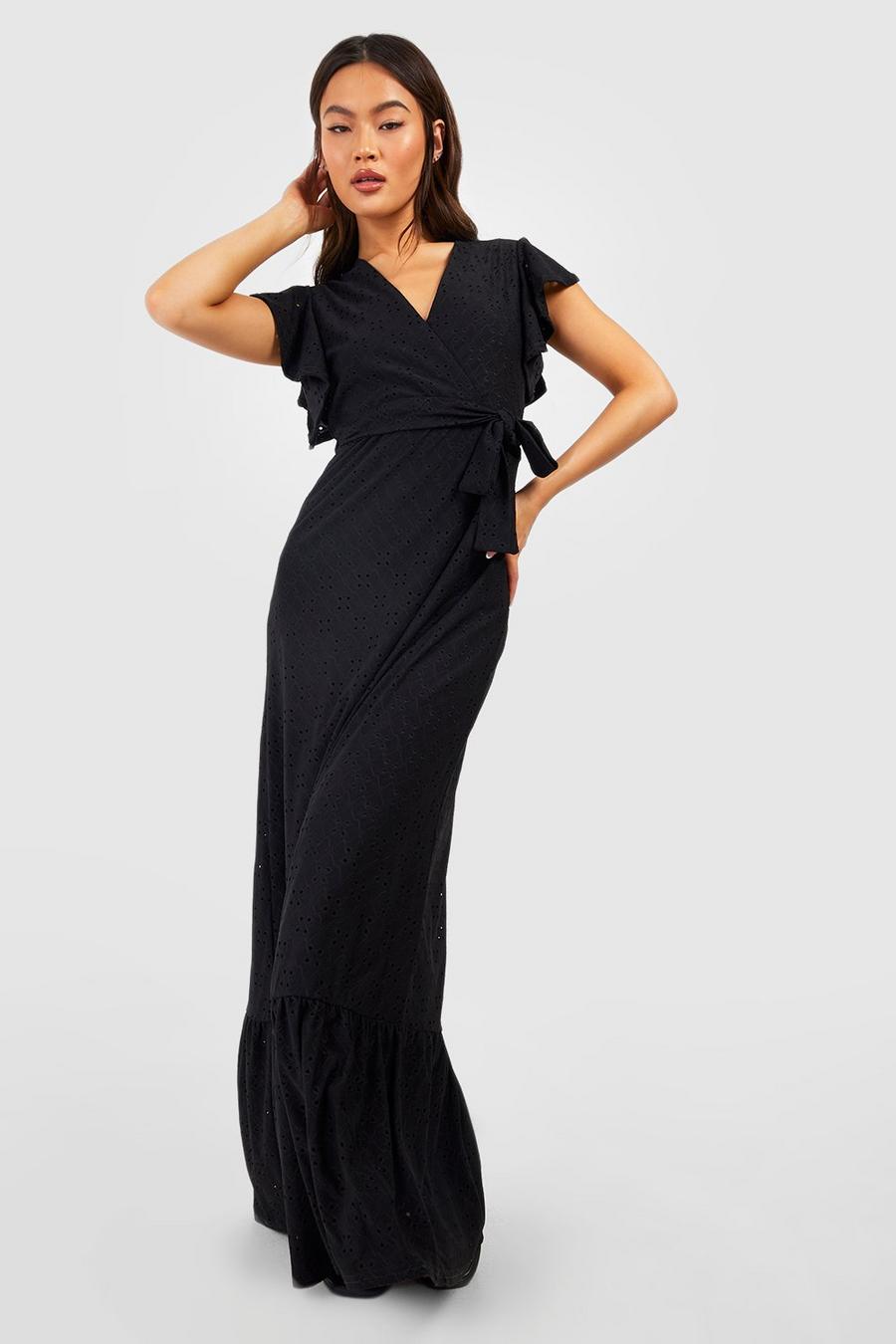Black Soft Broderie Ruffle Sleeve Maxi Dress image number 1