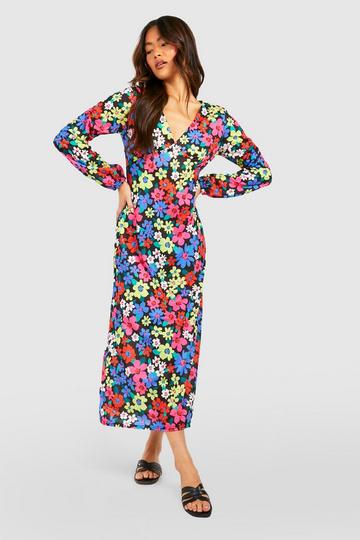 Floral Print Midaxi Dress black