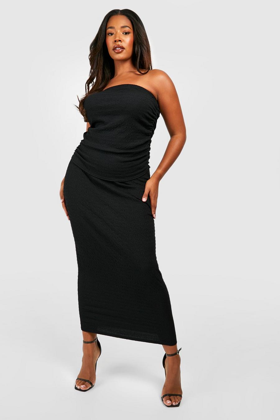 Black Plus Crinkle Textured Midi Skirt image number 1
