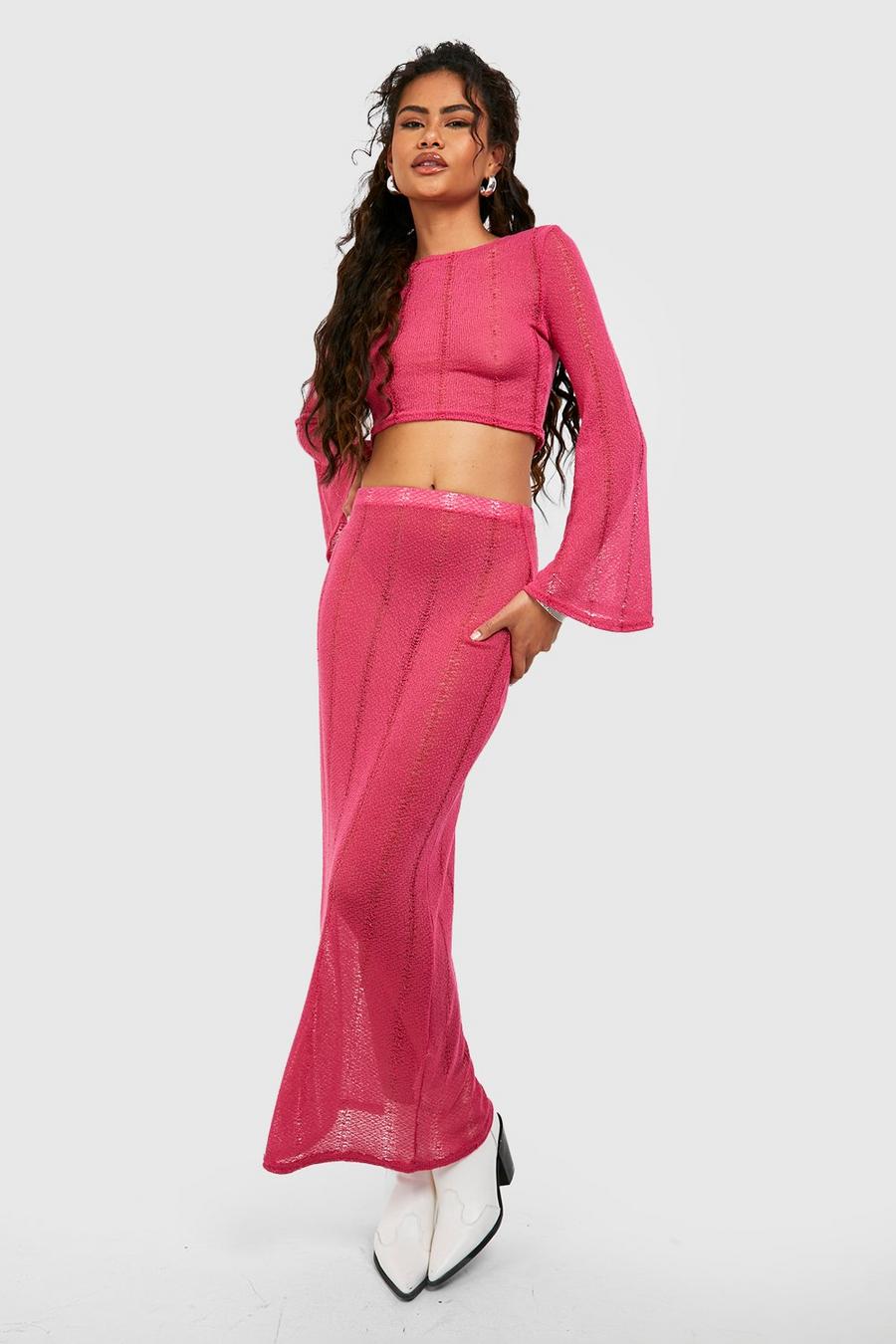 Hot pink Basic Ribbad lång kjol image number 1