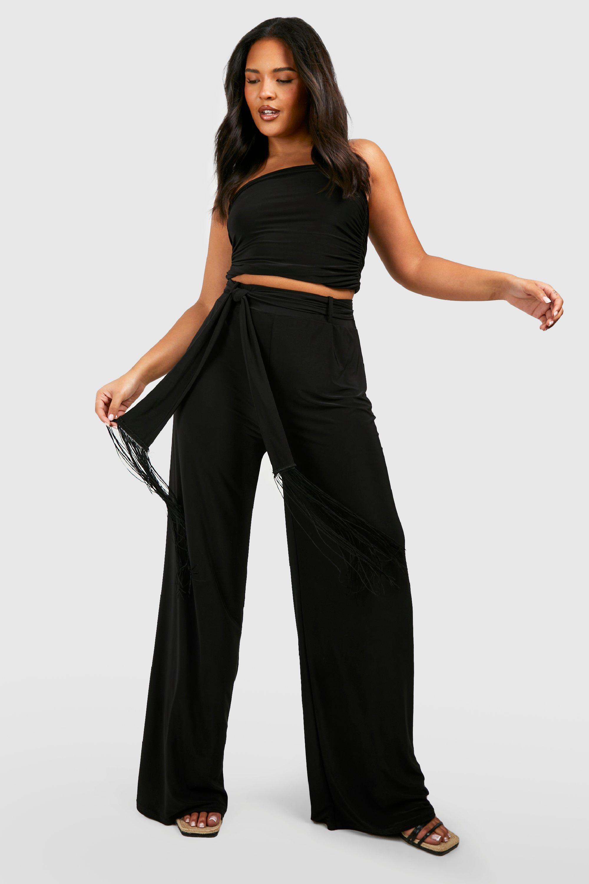 Shape Black Slinky Wide Leg Pants, Curve