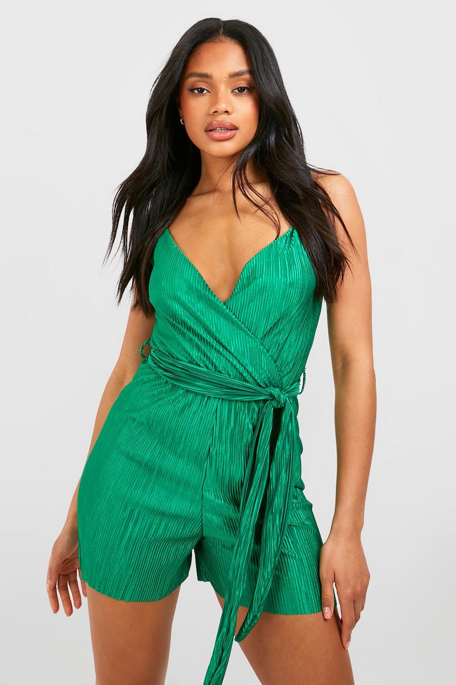 Bright green Plisse Wrap Playsuit  image number 1