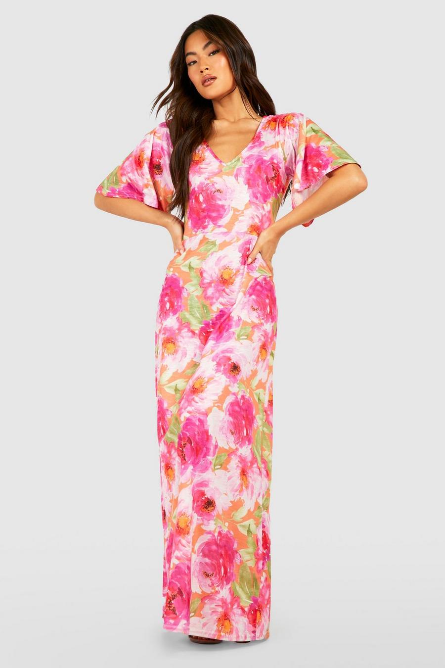 Pink Floral Textured Maxi Smock Dress image number 1