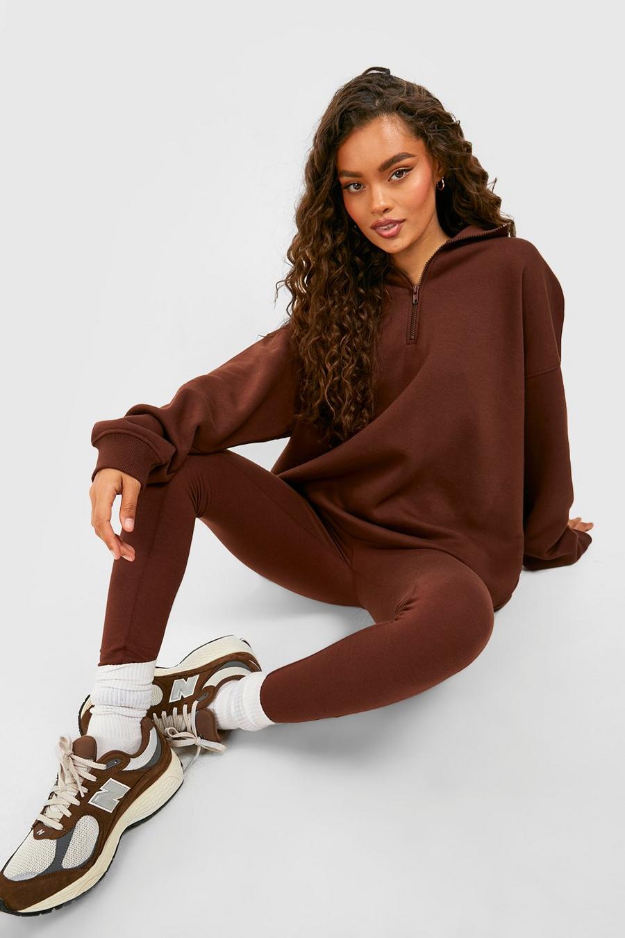 Chocolate Half Zip Sweatshirt And Legging Set image number 1