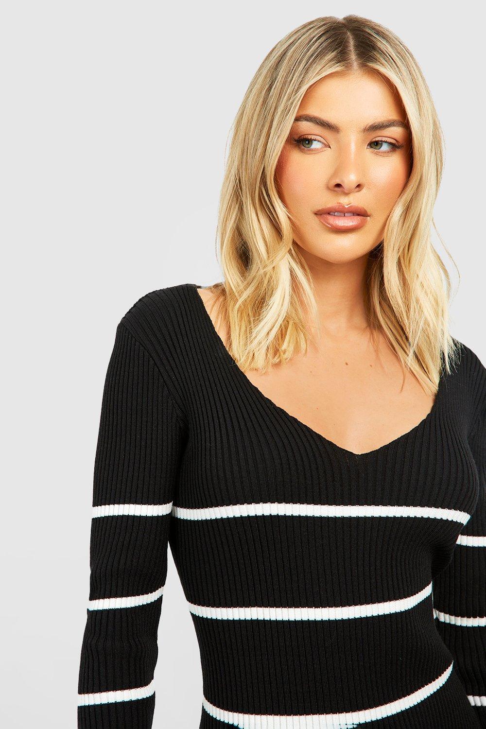Long Sleeve Stripe Midi Knit Dress | boohoo CA Long Sleeve Stripe Midi Knit Dress | boohoo CA