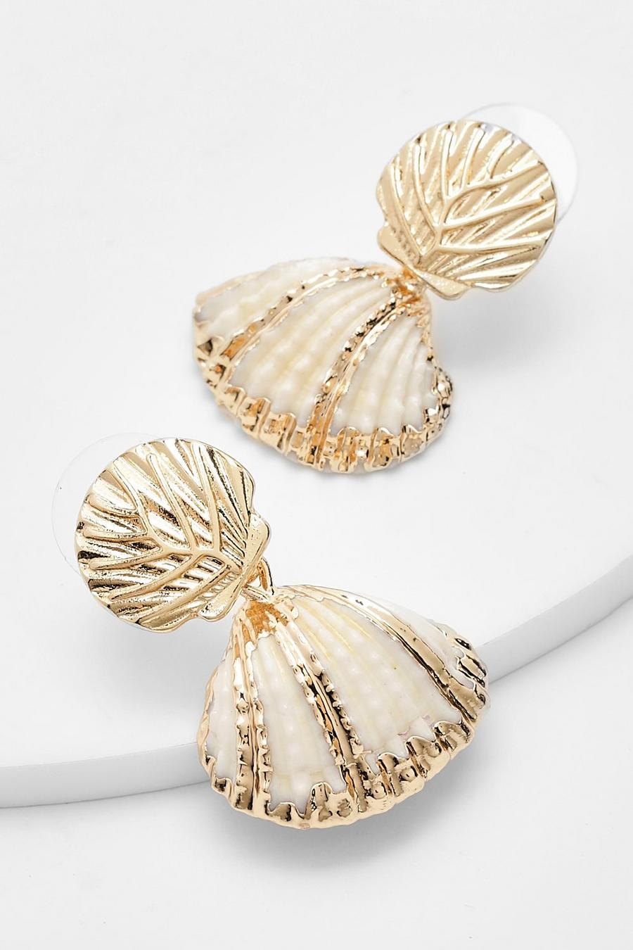 Orecchini pendenti con conchiglie color oro, White image number 1
