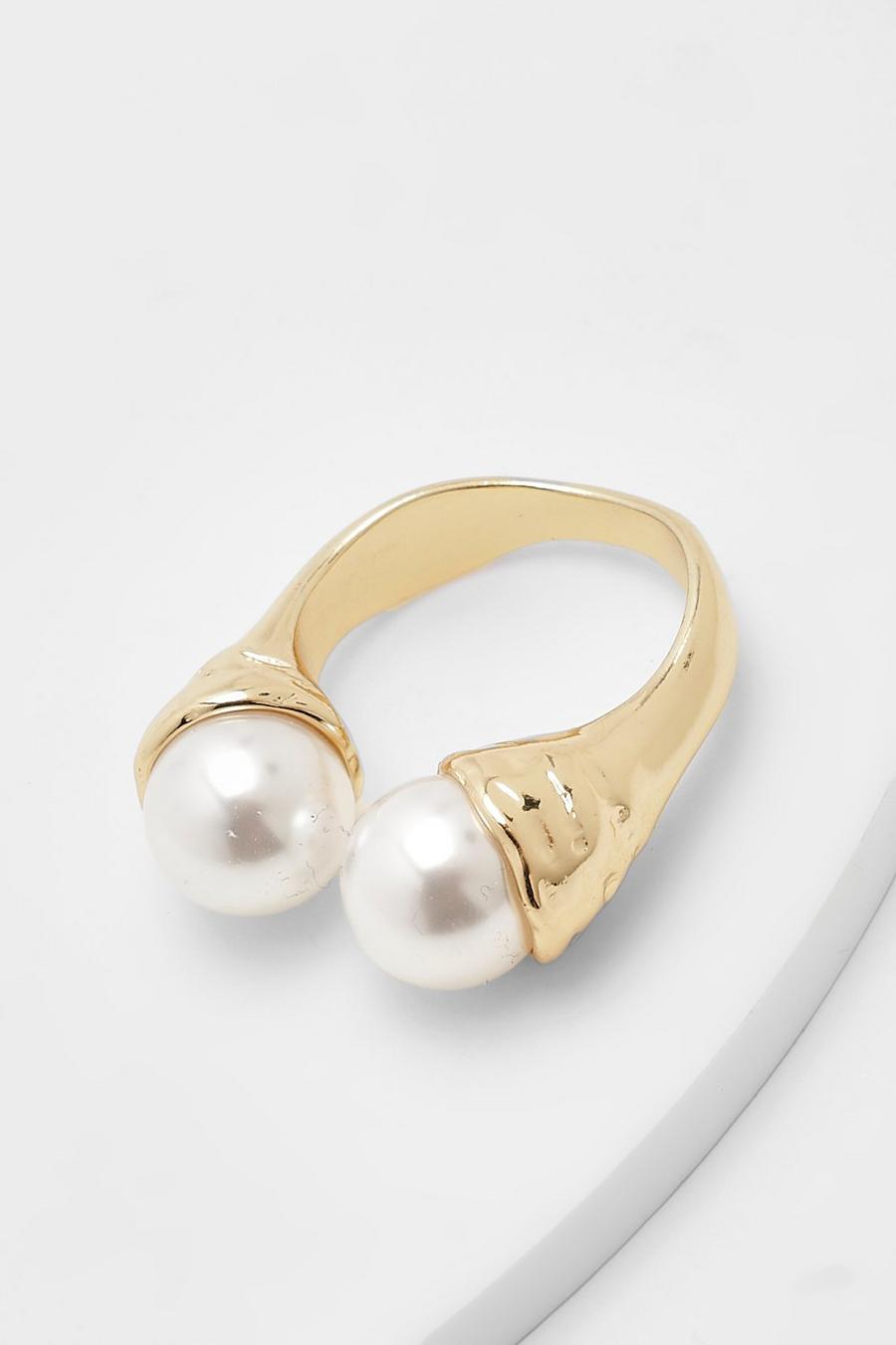 White Double Pearl Open Ring image number 1