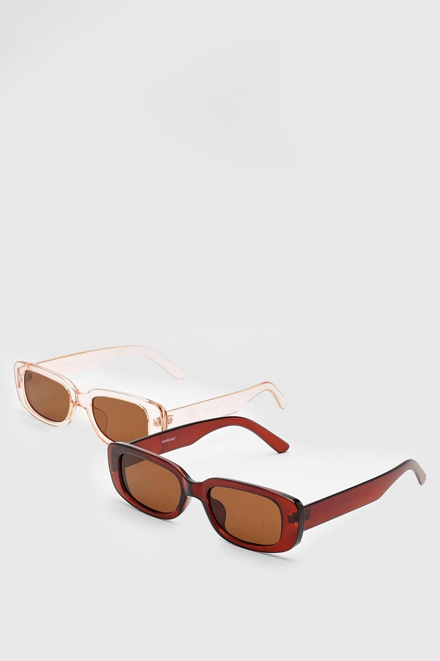 Brown Tonal Rectangular Two Pack Sunglasses image number 1
