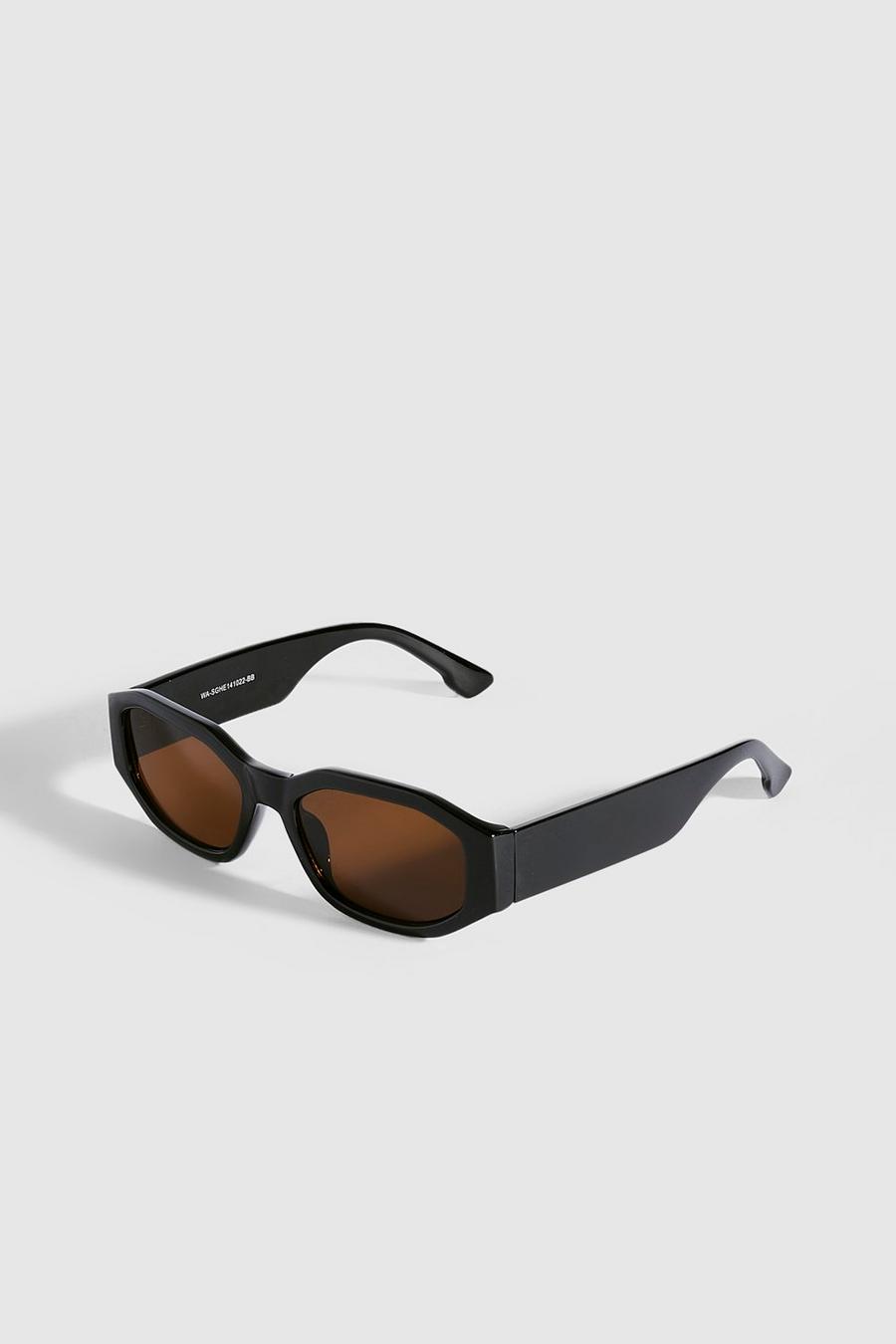 Black Angular Brown Lense Sunglasses image number 1