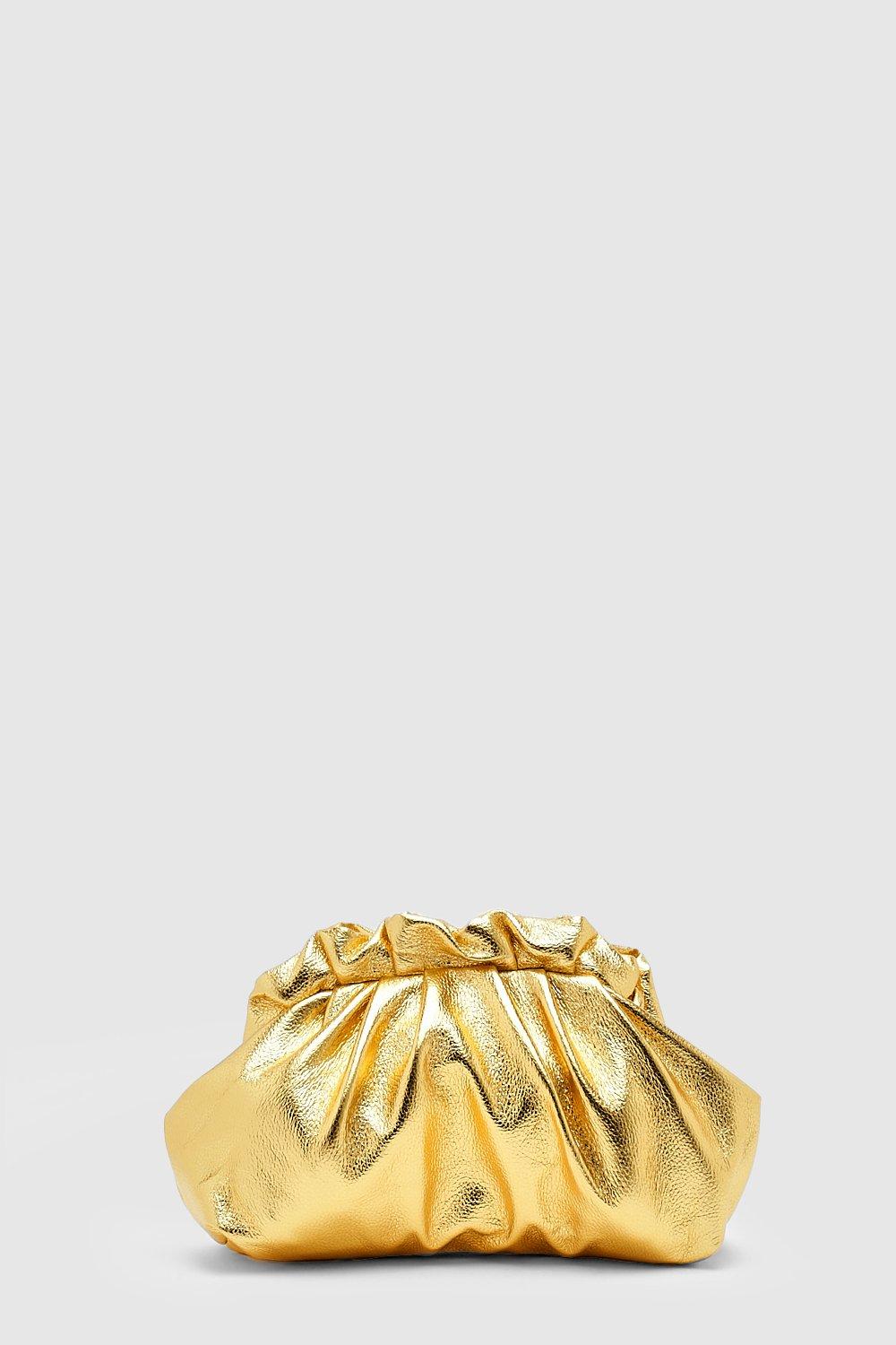 Gold clutch store bag boohoo