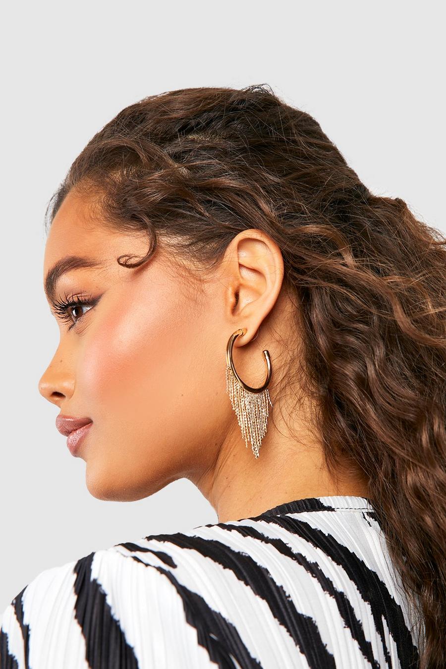 Gold metallic Fringe Detail Hoop Earring
