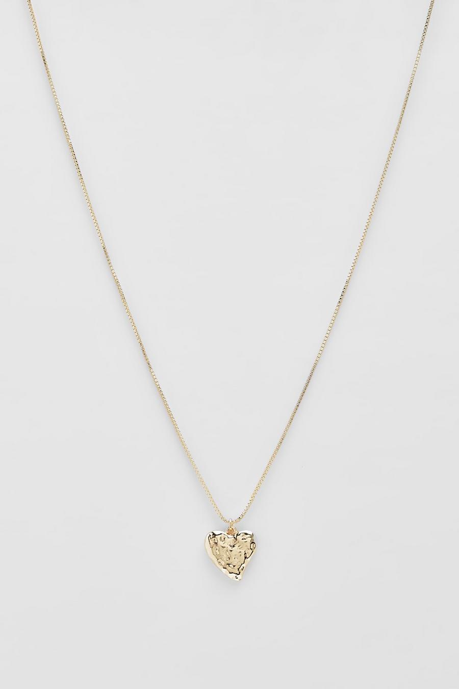 Gold metallic Hammered Heart Drop Necklace image number 1