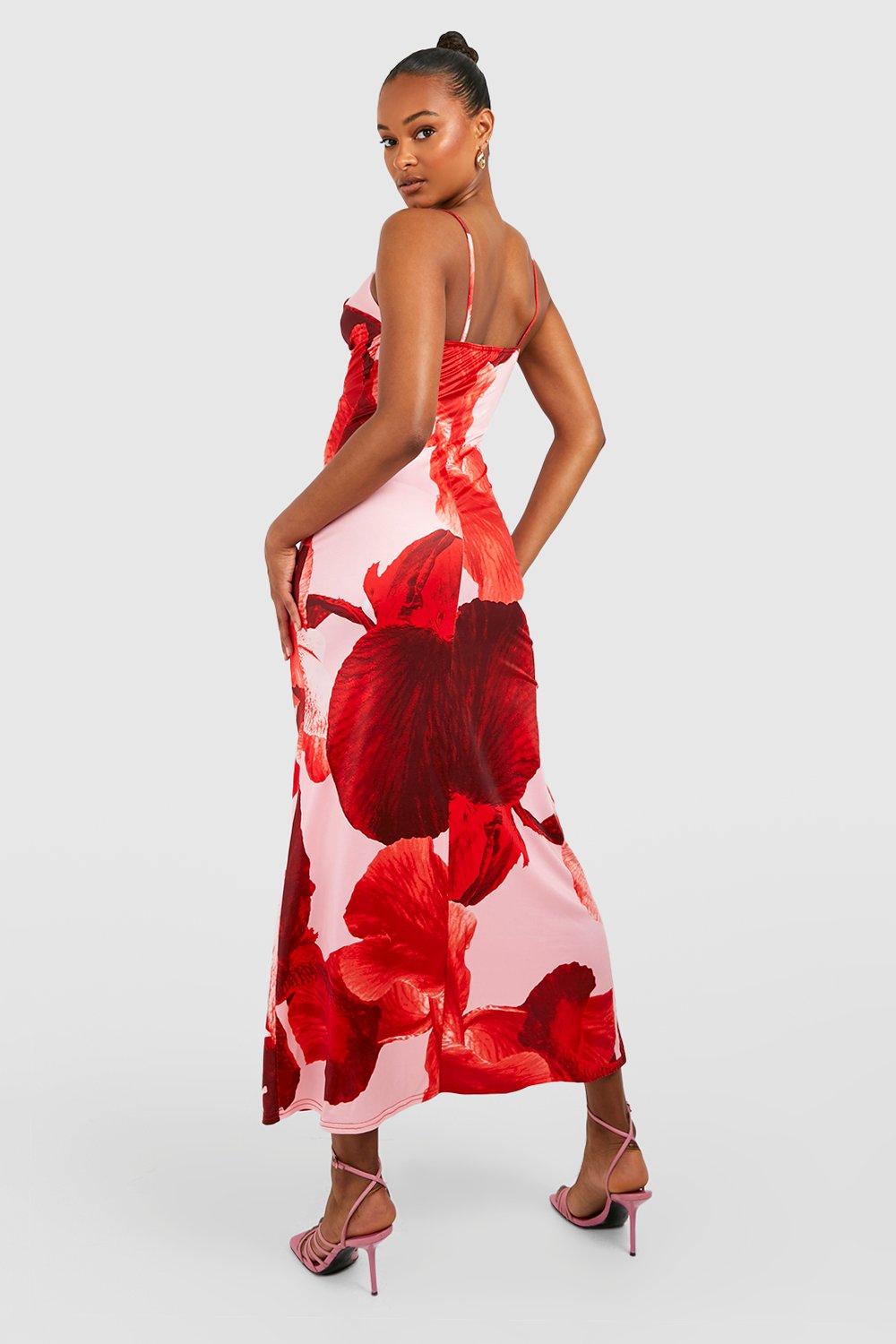 Tall Blurred Floral Cowl Front Midi Dress | boohoo CA Tall Blurred Floral Cowl Front Midi Dress | boohoo CA