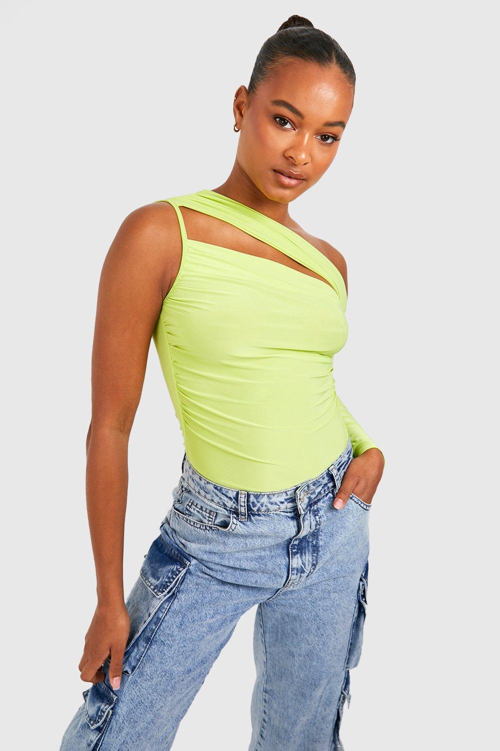 Lime Tall Slinky Asymmetric One Sleeve Top