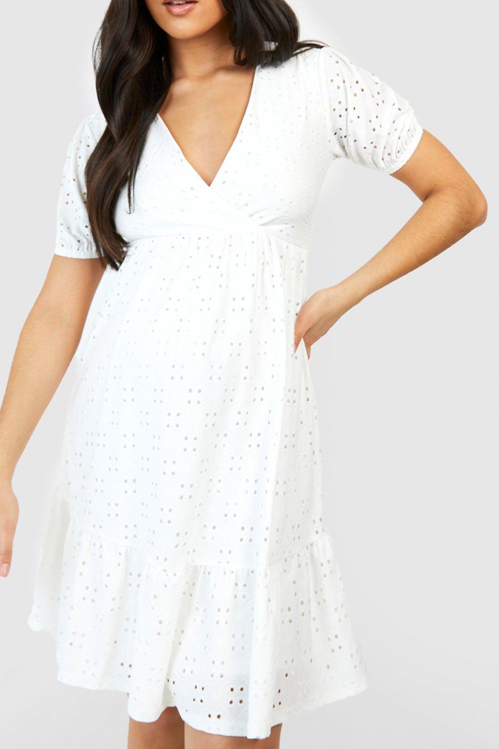 White maternity hotsell dress boohoo