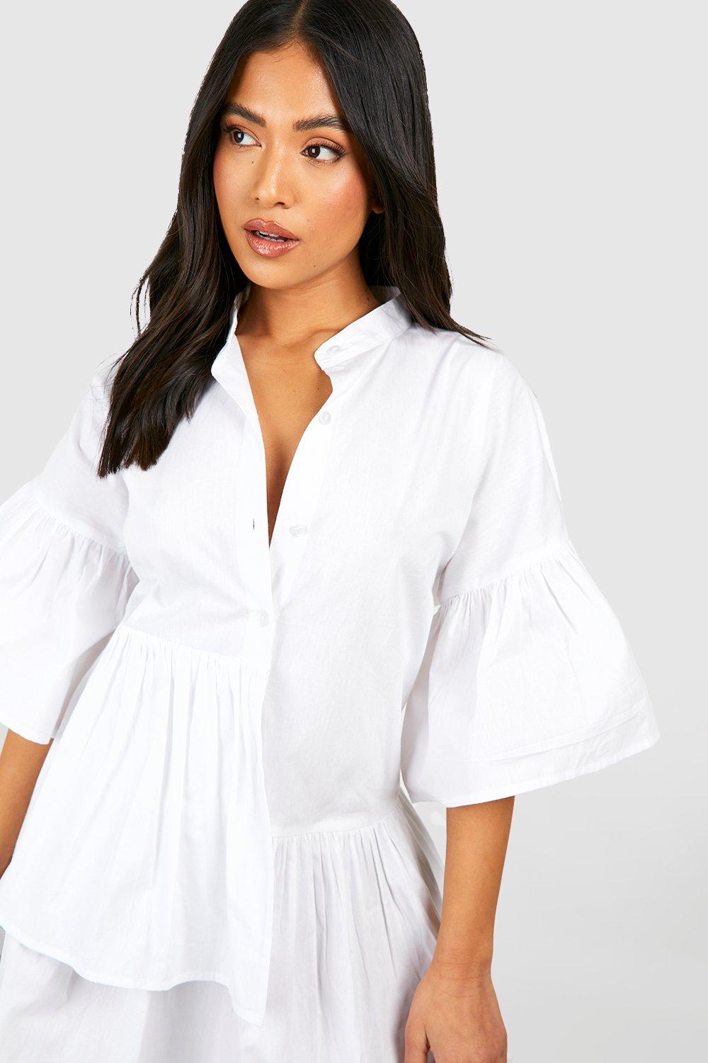 White cotton cheap ruffle shirt