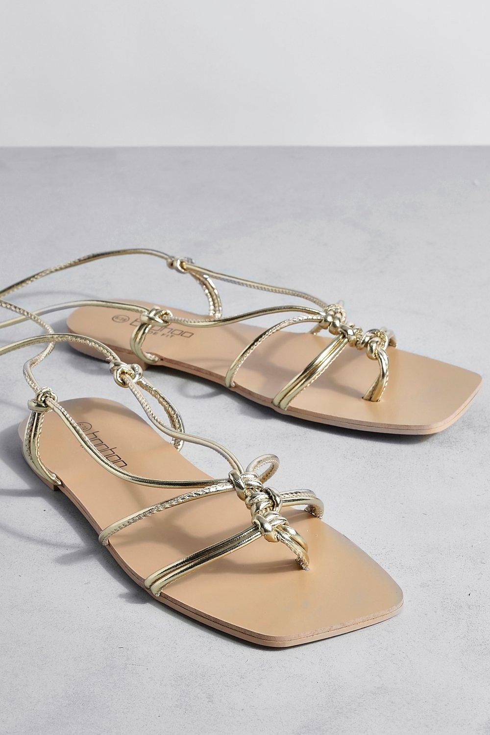 Wide Fit Knot Detail Crossover Strap Tie Leg Sandals