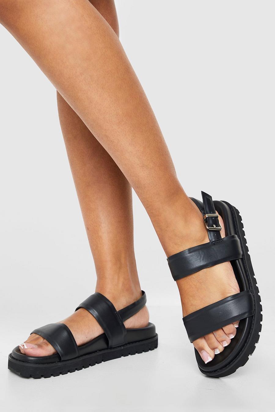 Black Wide Fit Double Strap Sandals