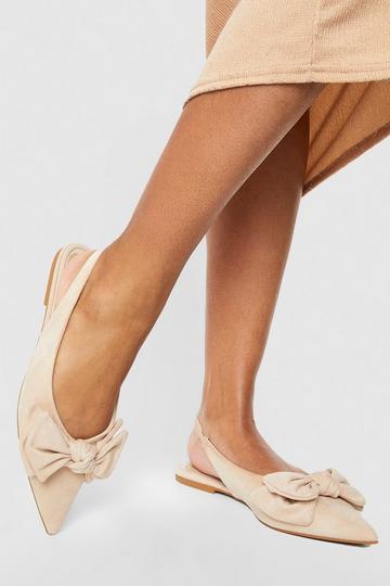 Bow Detail Slingback Pointed Flats cream