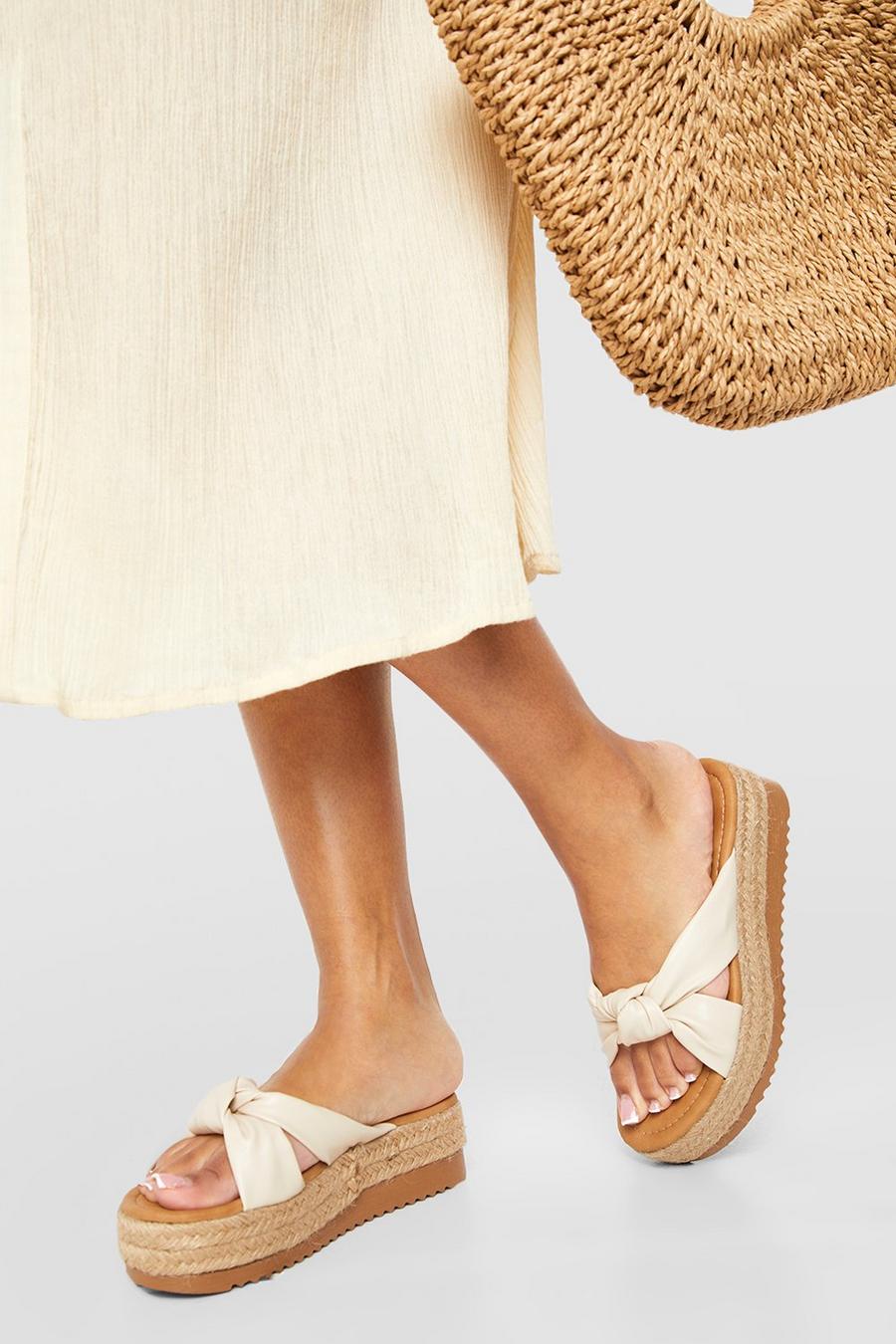 Cream white Wide Fit Soft Knot Flatforms