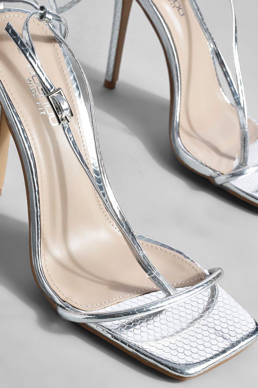 Wide fit sale silver strappy heels