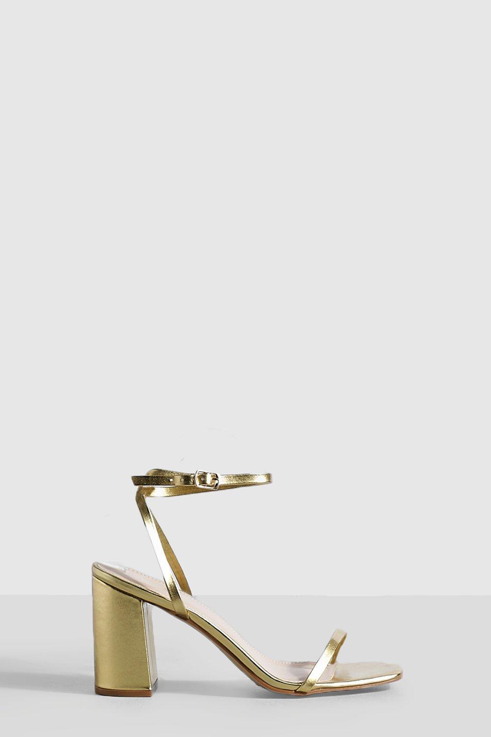 Gold barely there block heels store