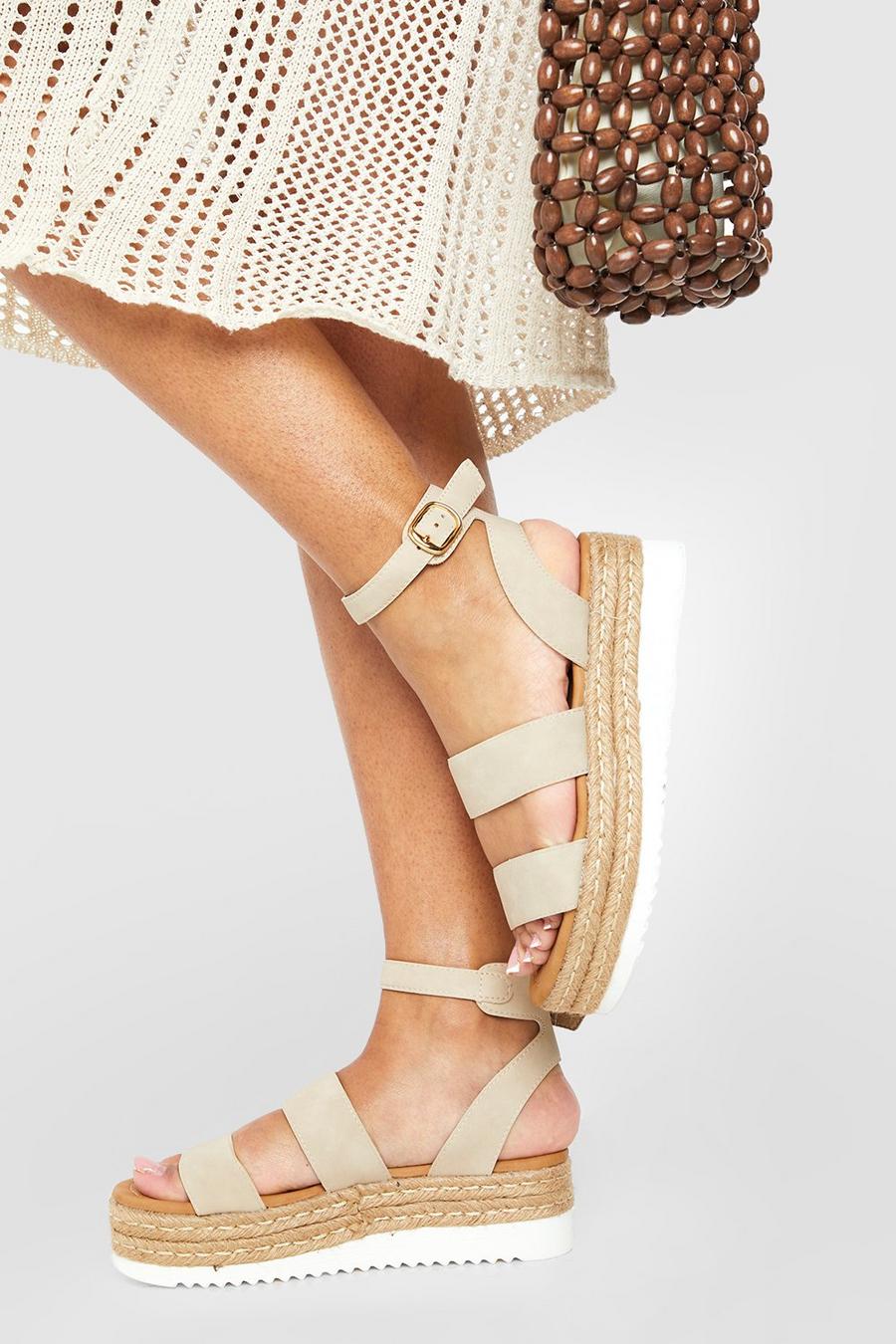 Stone Wide Fit Double Strap Flatforms