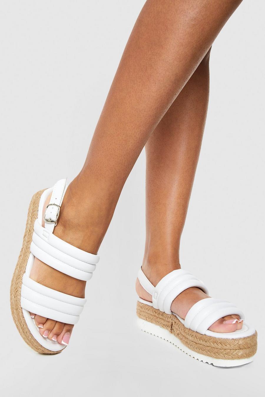 White Wide Fit Padded Double Strap Flatforms image number 1
