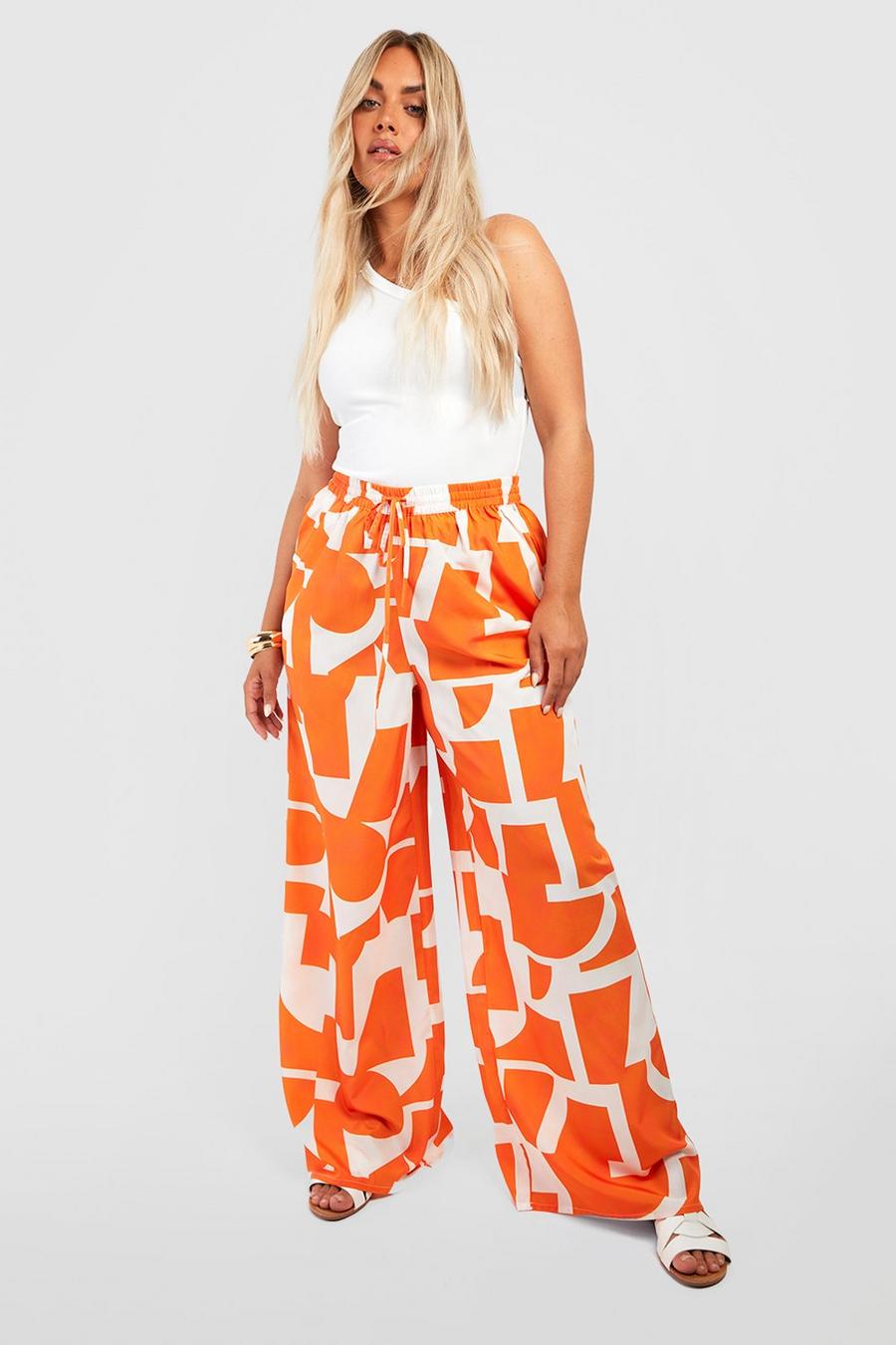 Orange Plus Geo Print Woven Wide Leg Trouser   image number 1