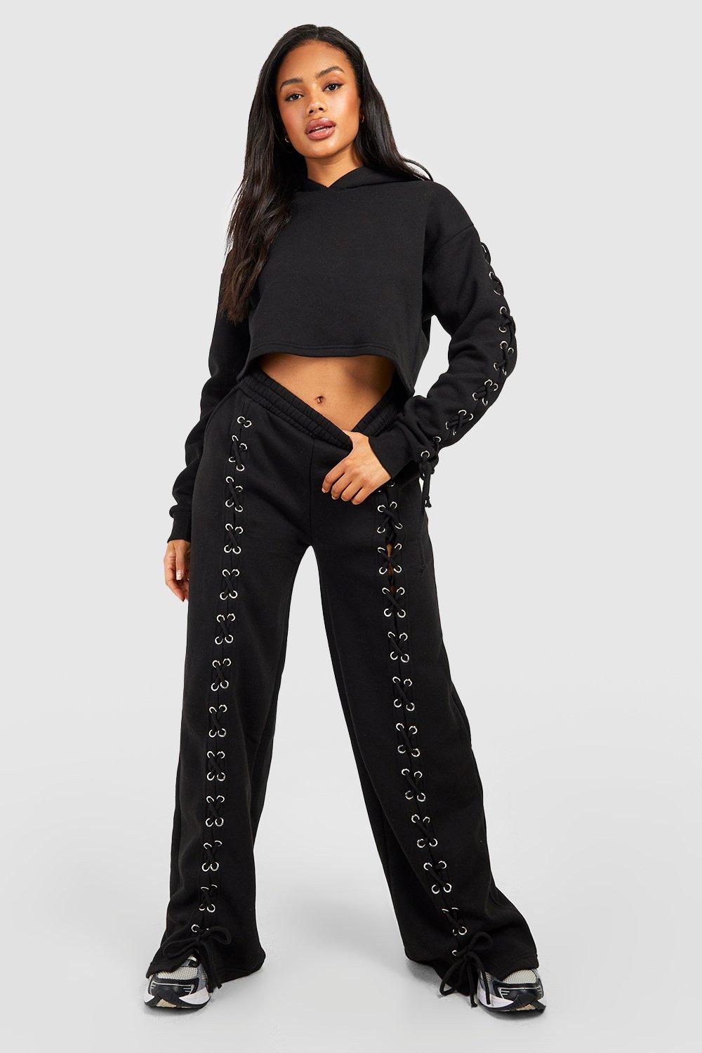 Lace Up Arm Detail Cropped Hoodie boohoo DK