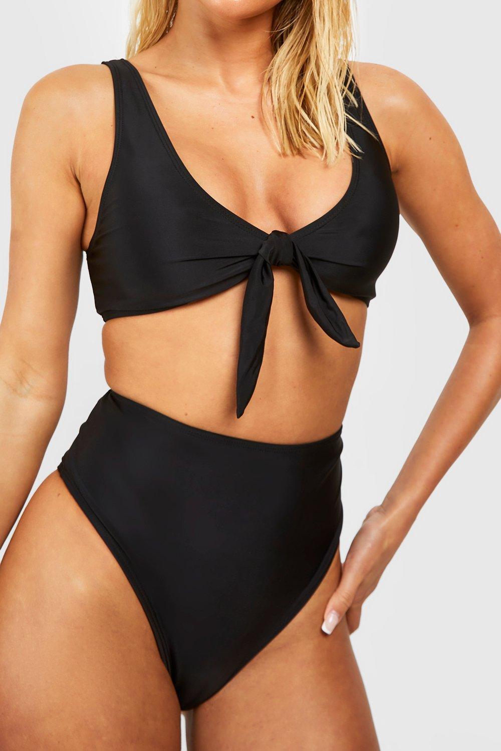 boohoo Tie Front High Waisted Bikini Set Black Size 2