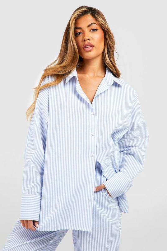 Women's Cotton Pinstripe Oversized Pyjama Shirt | Boohoo UK