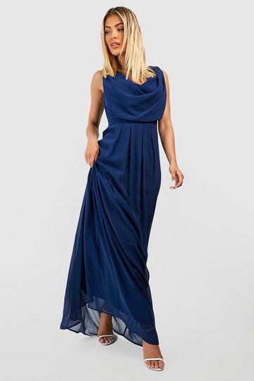 Draped Cowl Neck Maxi Dress navy