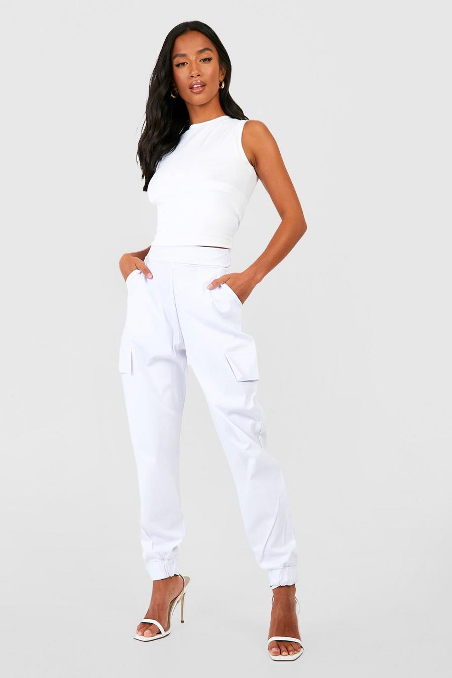 White Petite Tapered Cargo Trouser image number 1