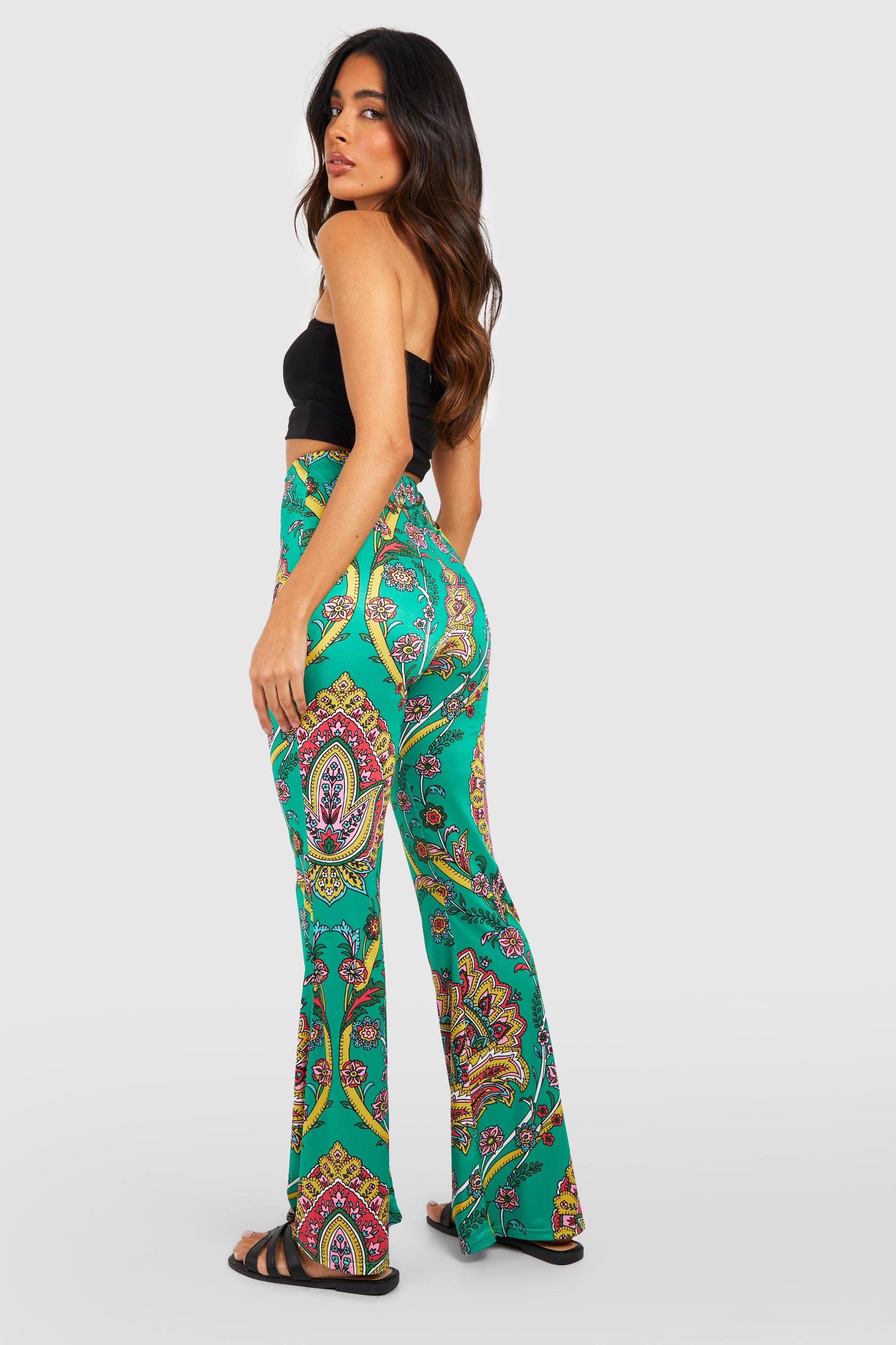 Women's Paisley Printed Slinky Flared Trousers