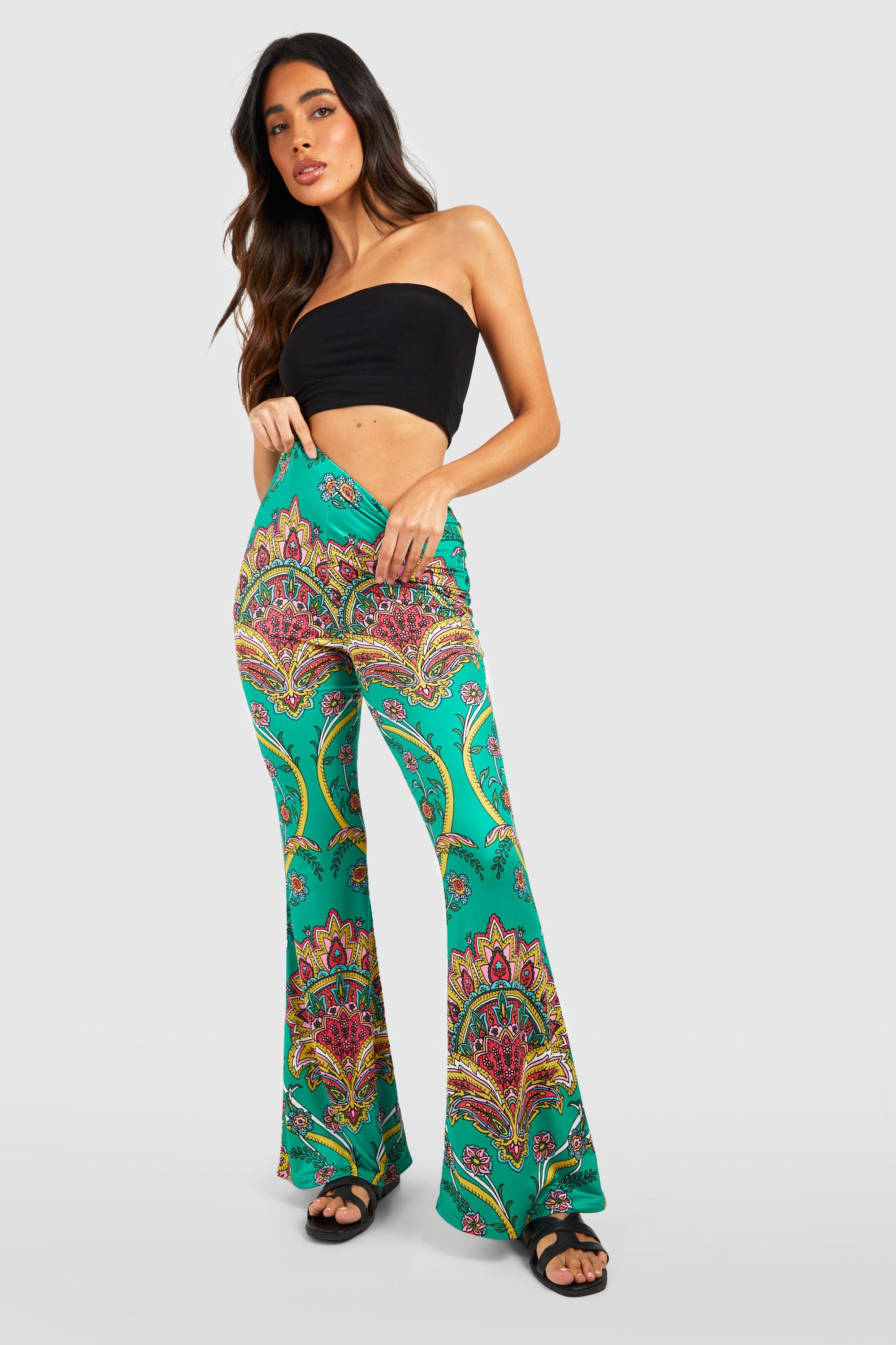 Women's Paisley Printed Slinky Flared Trousers